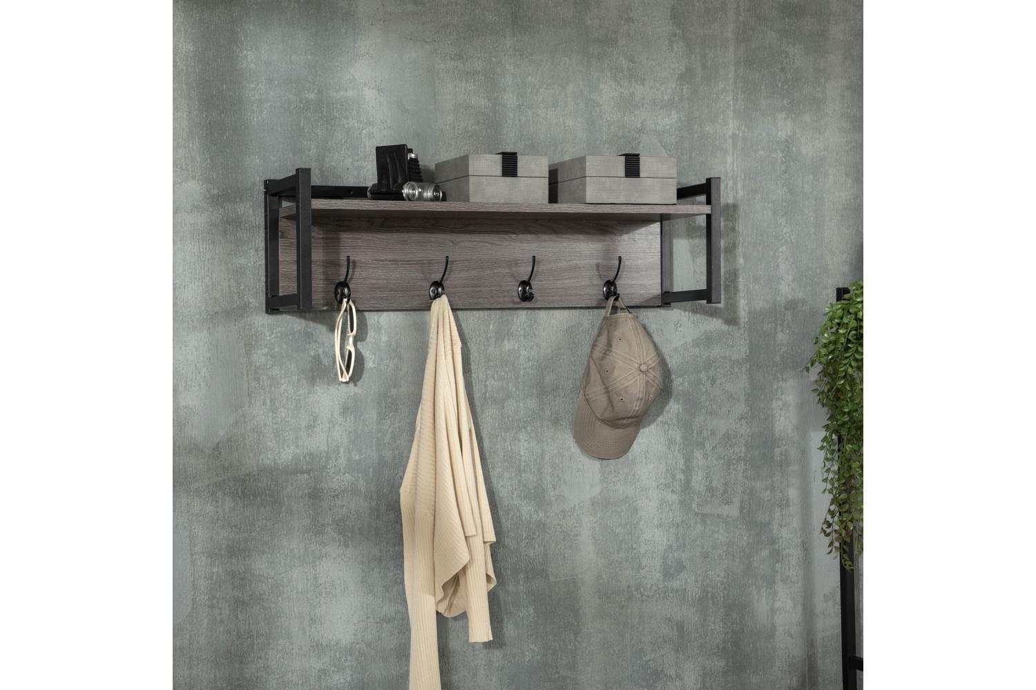 Homcom Wall-Mounted Coat Rack with Open Storage Shelf | Grey