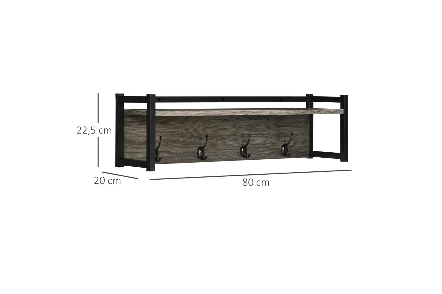 Homcom Wall-Mounted Coat Rack with Open Storage Shelf | Grey-2