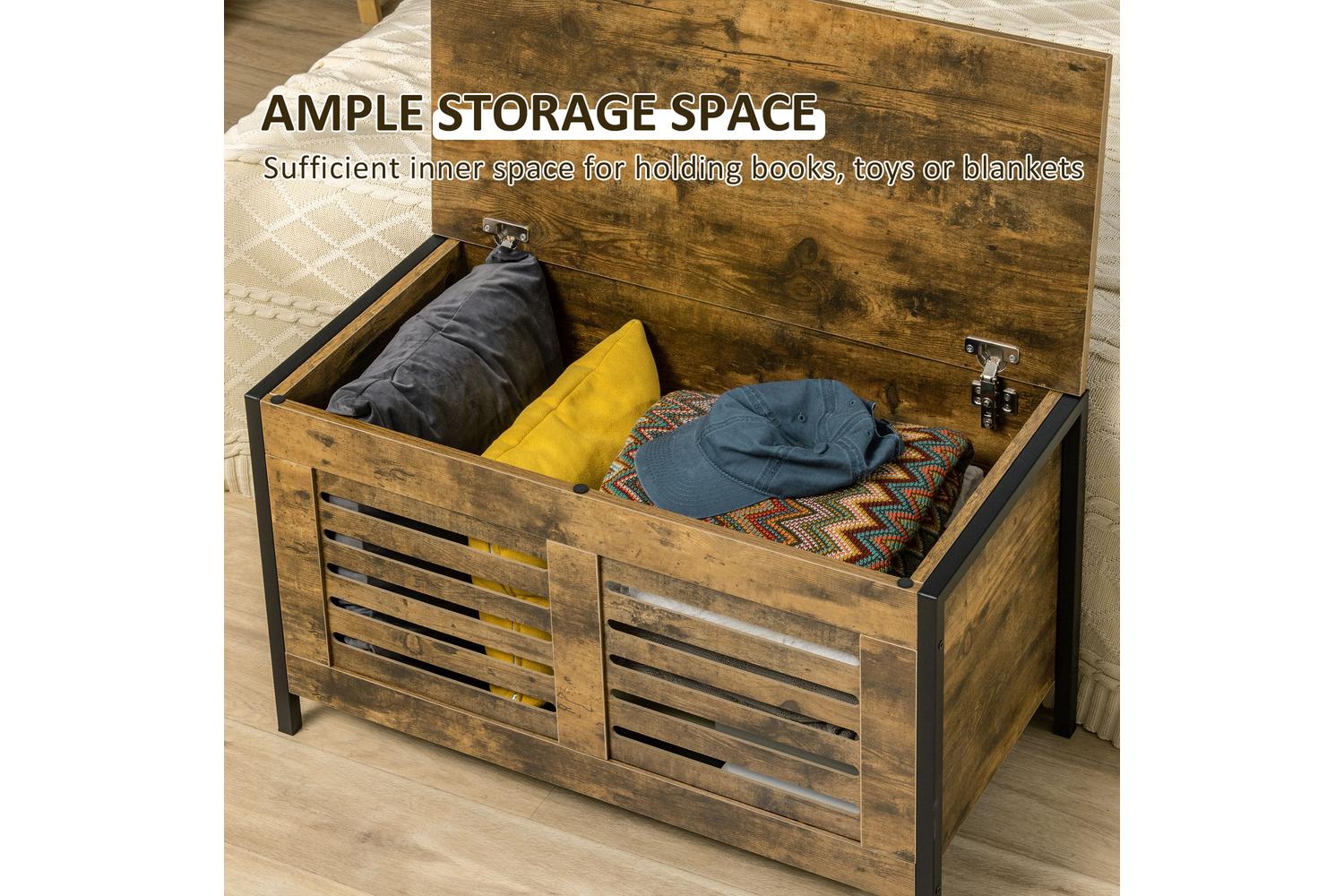 Homcom Industrial Storage Bench | Rustic Brown-3
