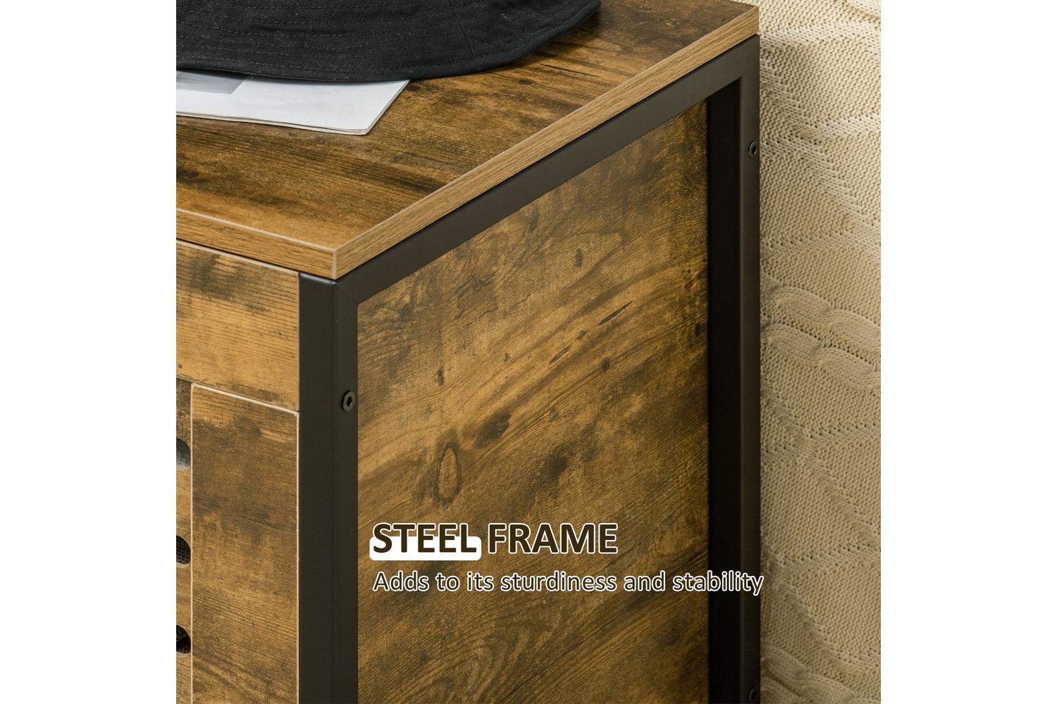 Homcom Industrial Storage Bench | Rustic Brown-5