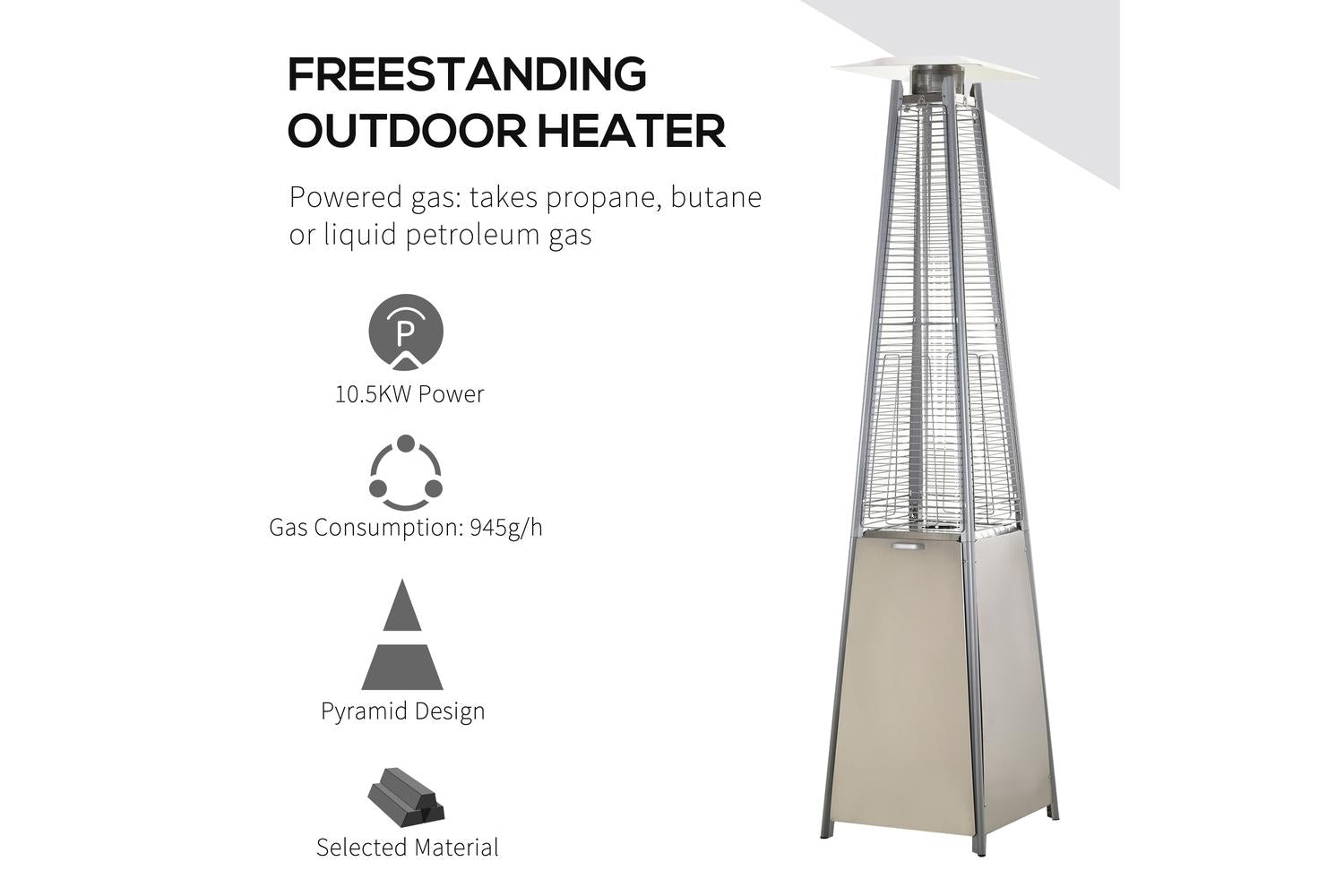 Outsunny Garden Deck Pyramid Patio Heater | Silver-5