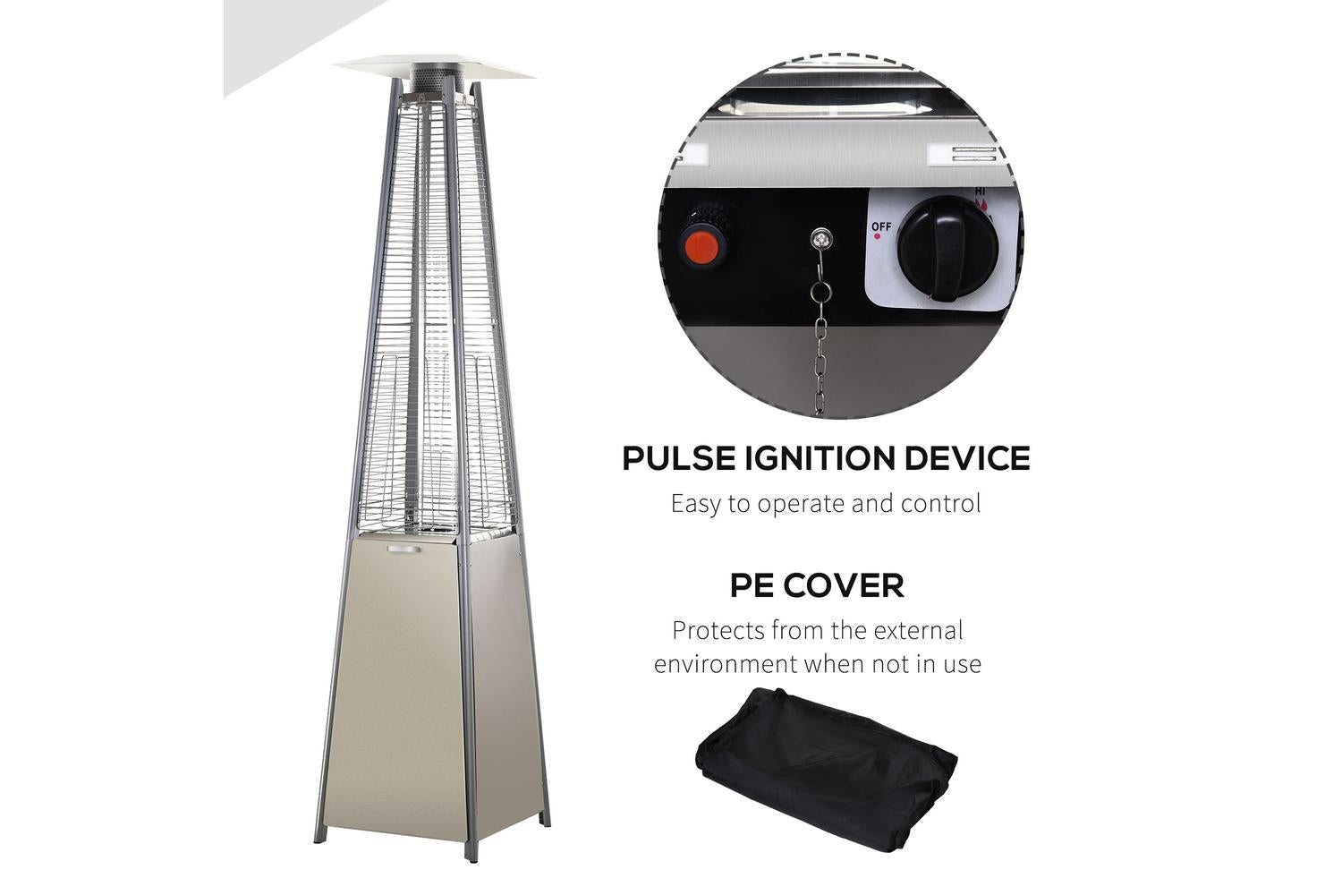 Outsunny Garden Deck Pyramid Patio Heater | Silver-6