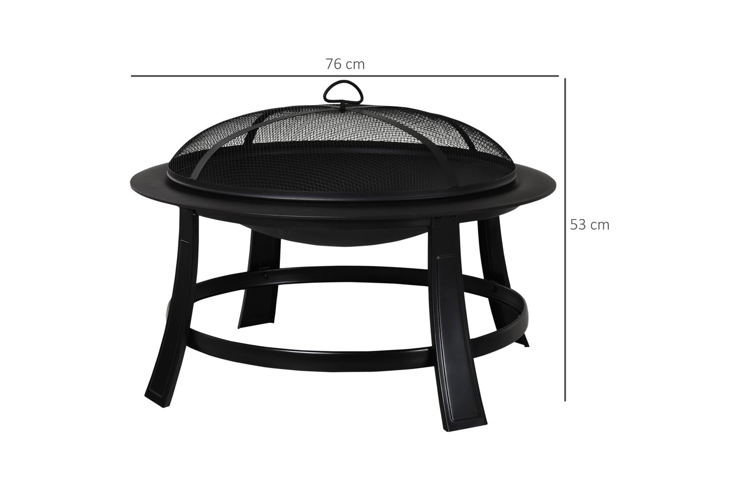 Outsunny Outdoor Round Metal Fire Pit with Poker Wood Grate | Black-2