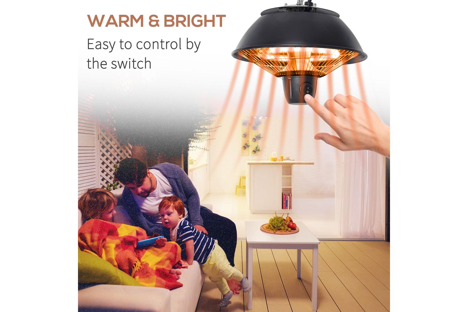 Outsunny 600W Patio Ceiling Electric Heater | Black-3