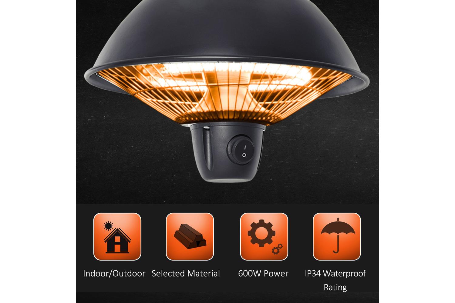 Outsunny 600W Patio Ceiling Electric Heater | Black-4