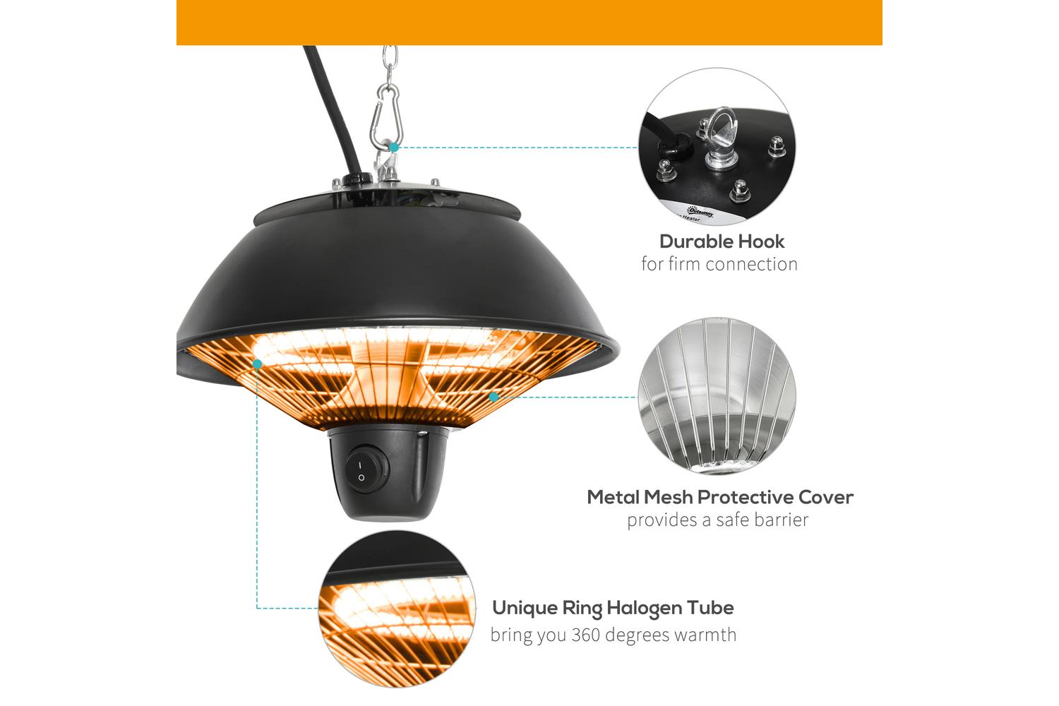 Outsunny 600W Patio Ceiling Electric Heater | Black-5