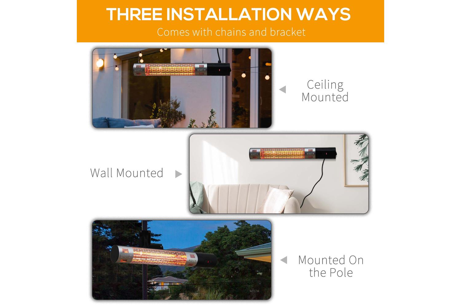 Outsunny Outdoor Wall Mount Electric Halogen Heater | Black-3