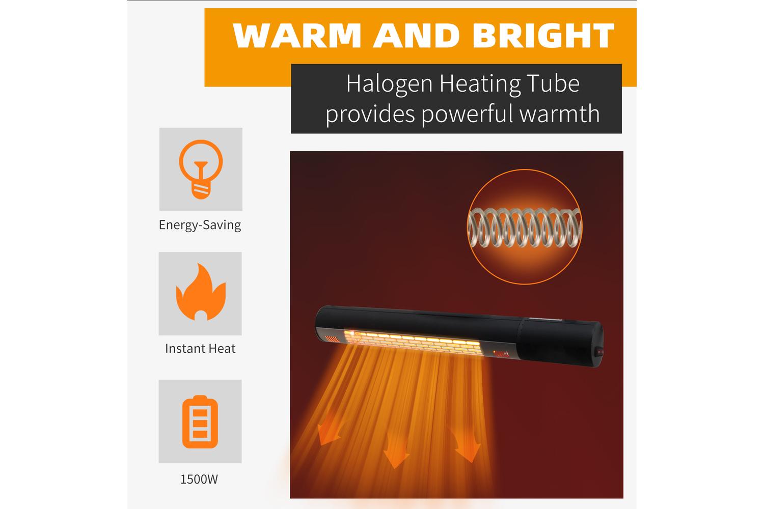 Outsunny Outdoor Wall Mount Electric Halogen Heater | Black-6