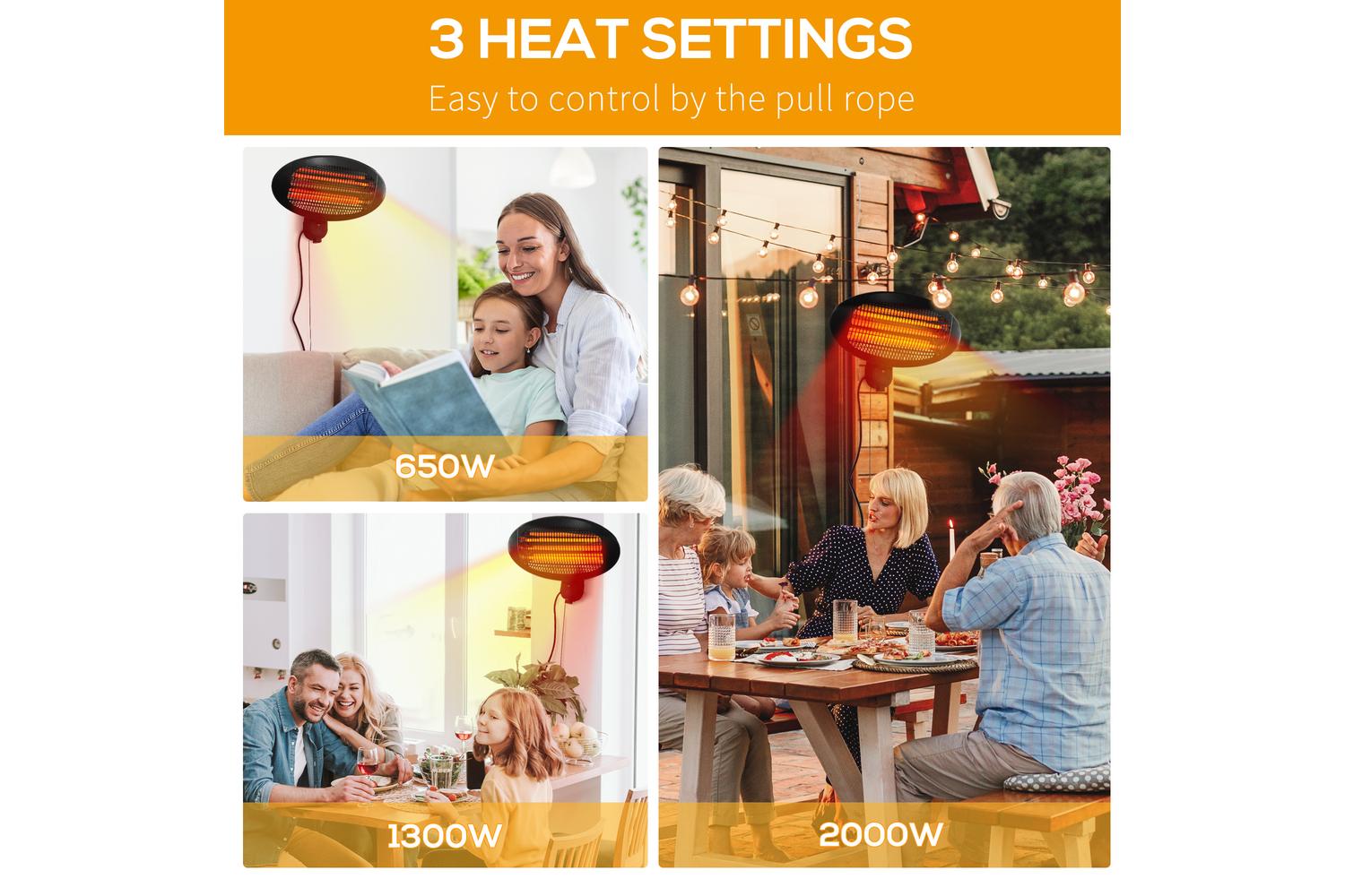 Outsunny Wall Mount Electric Infrared Patio Heater | Black-3