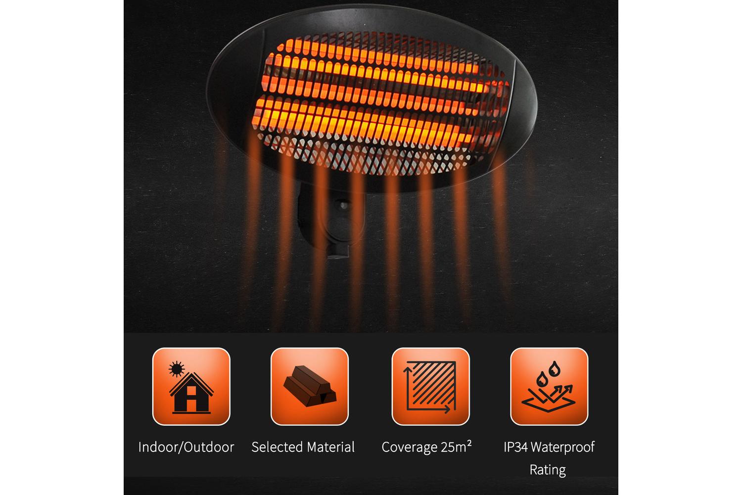Outsunny Wall Mount Electric Infrared Patio Heater | Black-4
