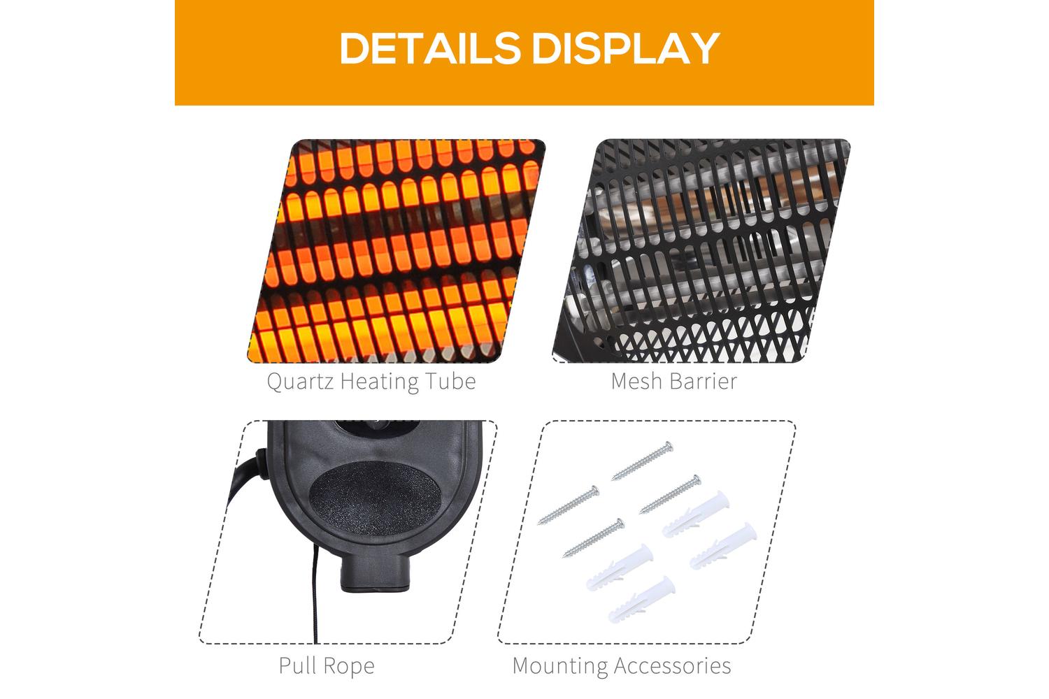 Outsunny Wall Mount Electric Infrared Patio Heater | Black-6