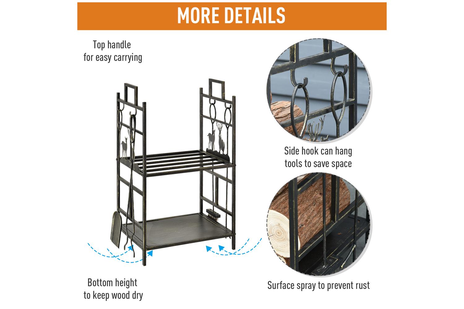 Outsunny Heavy Duty 2-tier Firewood Rack | Gold-3