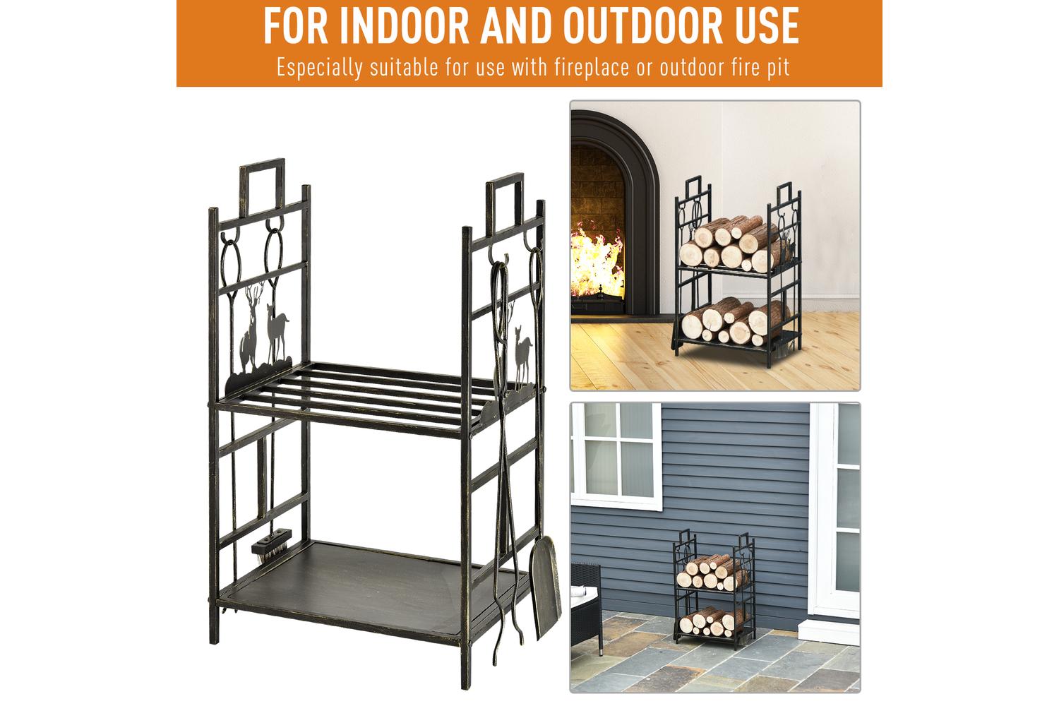Outsunny Heavy Duty 2-tier Firewood Rack | Gold-4