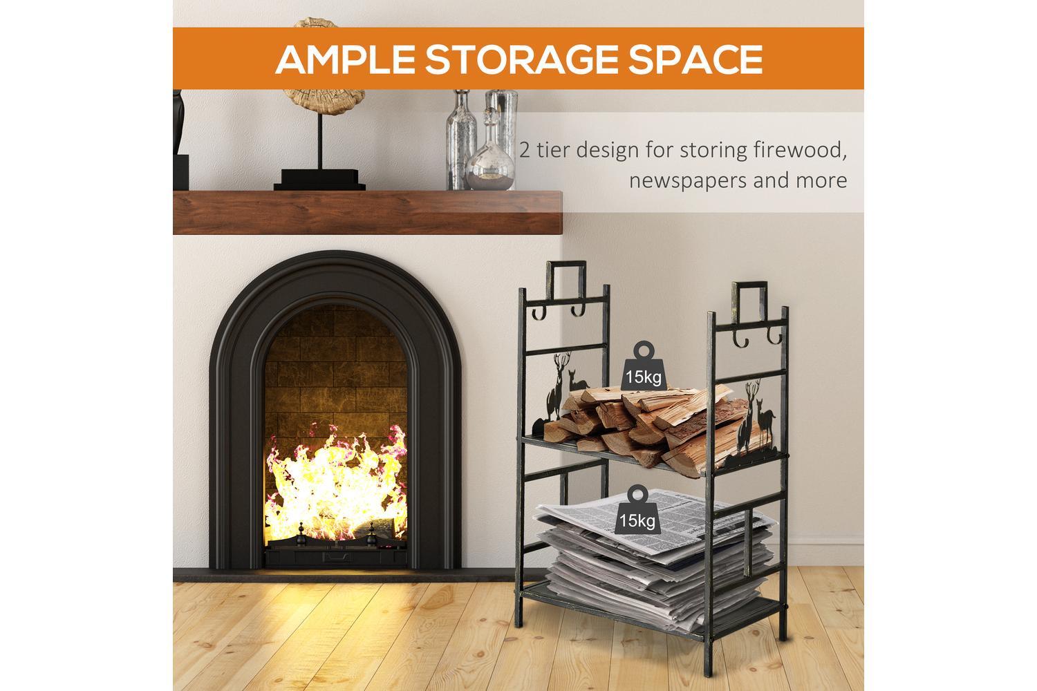 Outsunny Heavy Duty 2-tier Firewood Rack | Gold-6