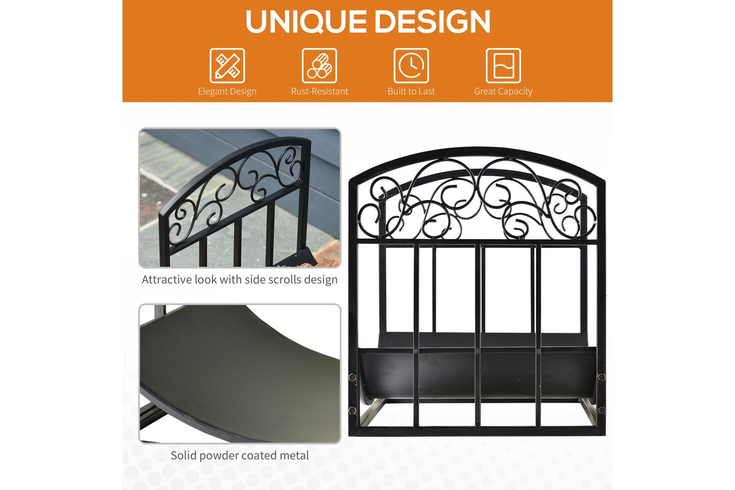Outsunny Iron Arched Log Rack | Black-3