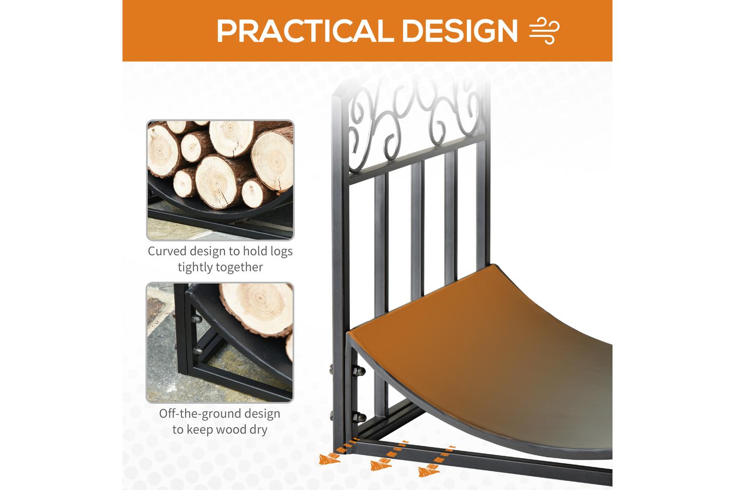 Outsunny Iron Arched Log Rack | Black-4