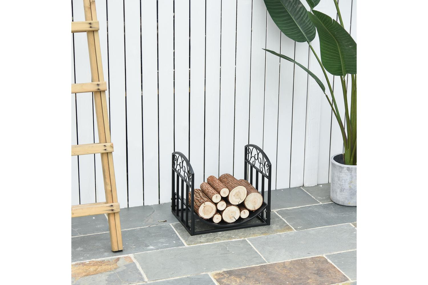 Outsunny Iron Arched Log Rack | Black-6