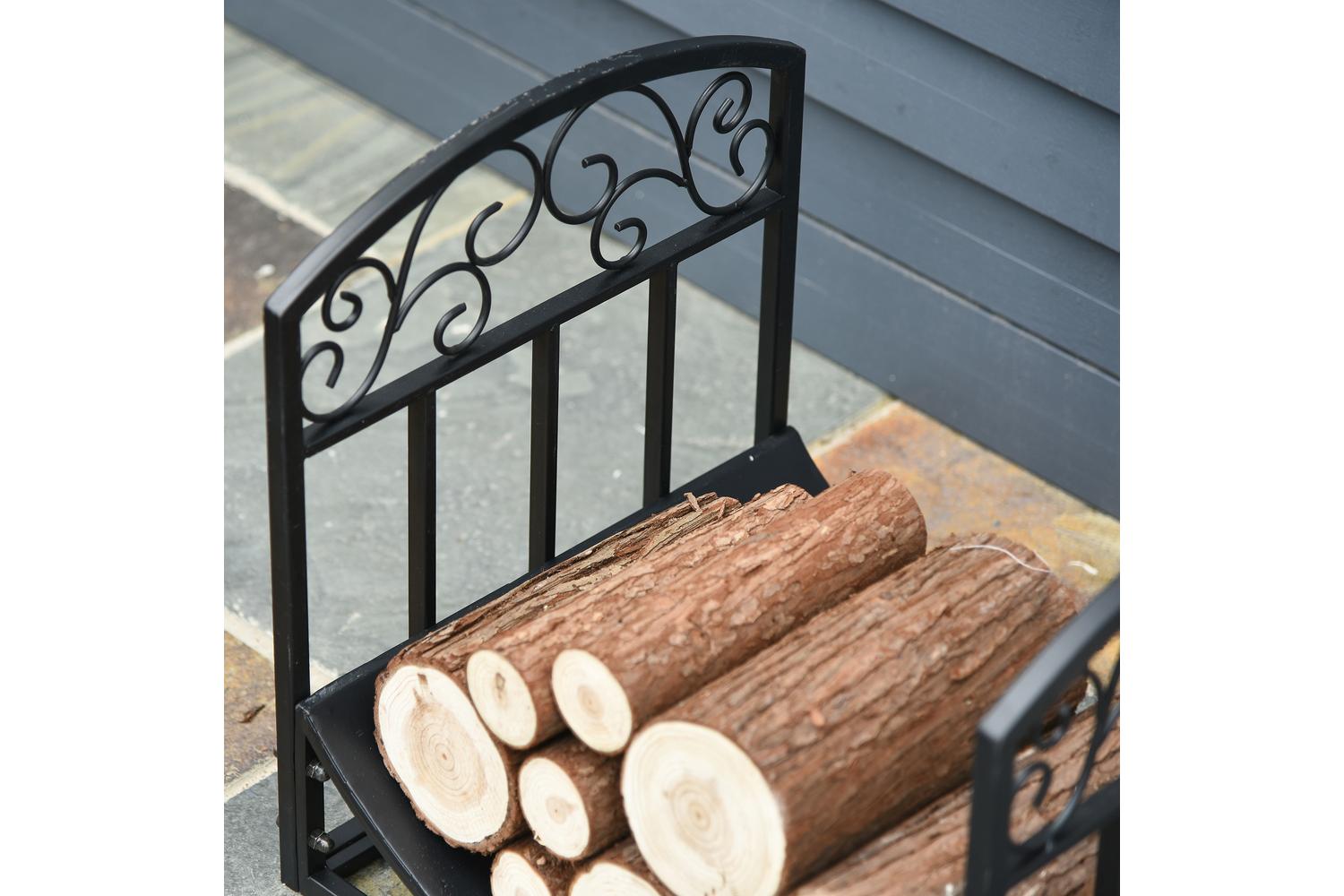Outsunny Iron Arched Log Rack | Black-7