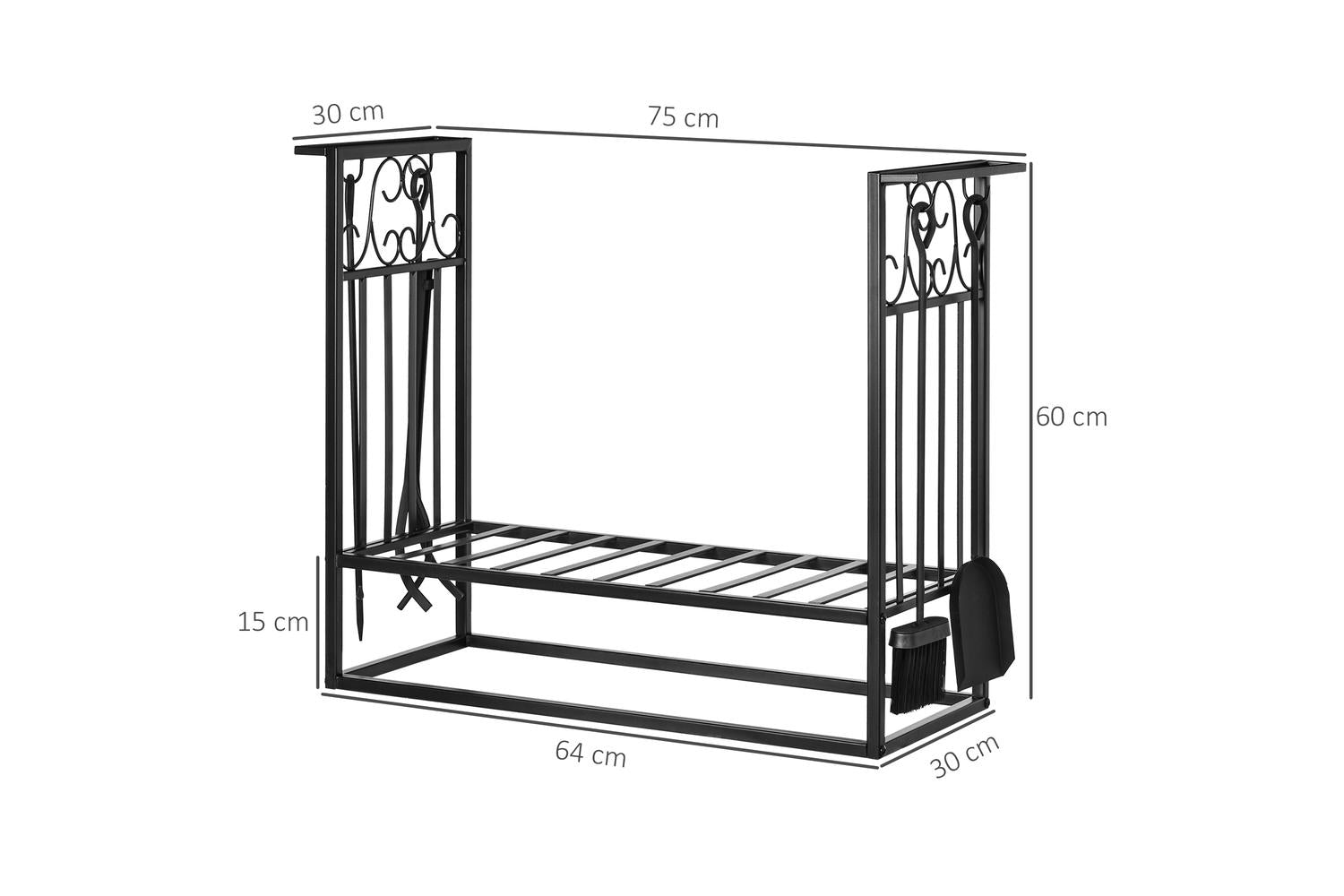 Outsunny Steel Slatted Log Rack | Black-2