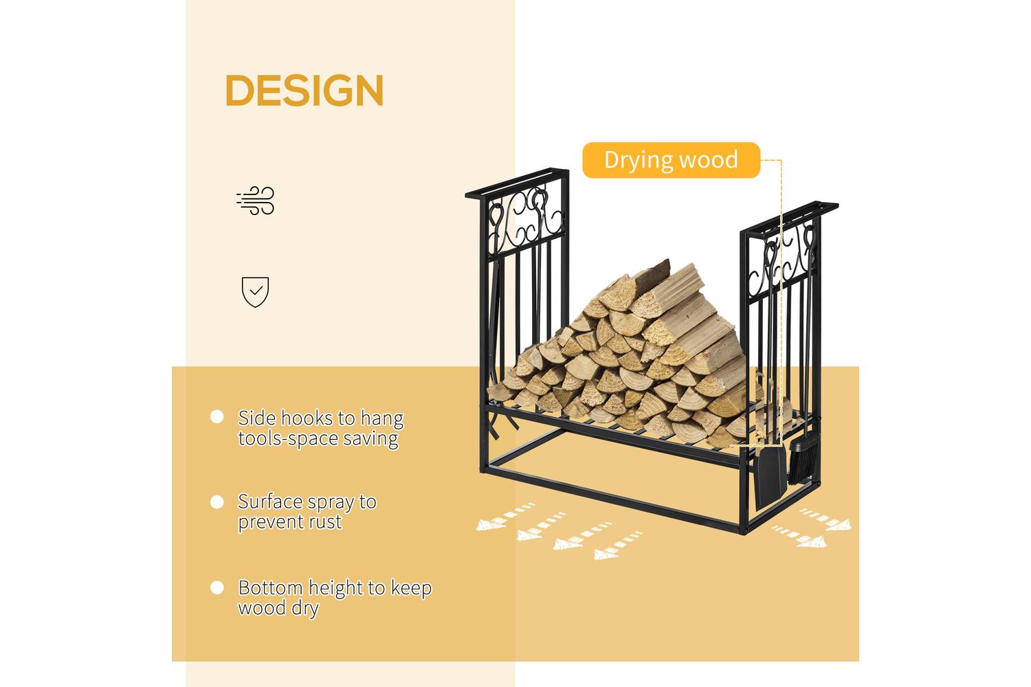 Outsunny Steel Slatted Log Rack | Black-4