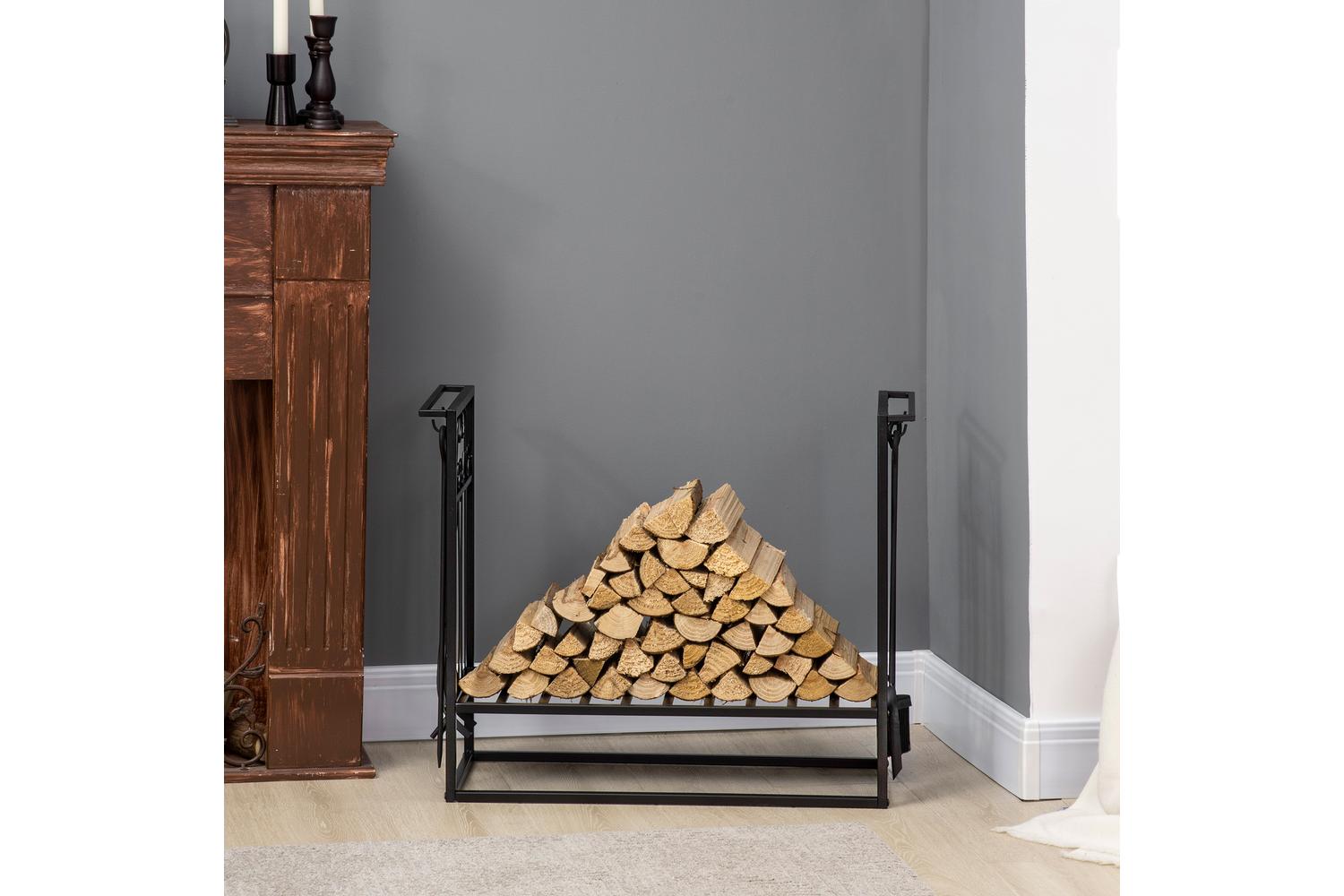 Outsunny Steel Slatted Log Rack | Black-6