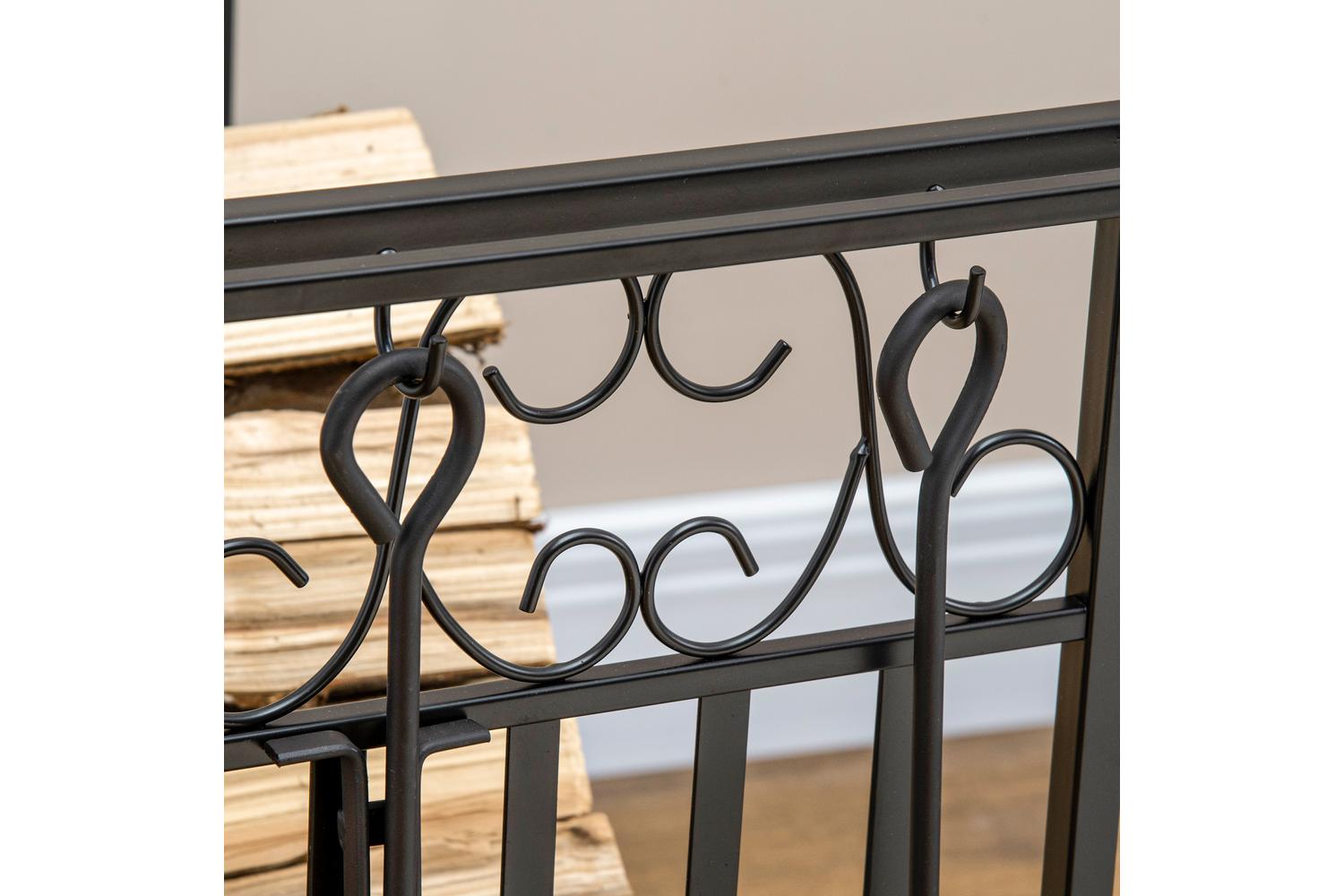 Outsunny Steel Slatted Log Rack | Black-8