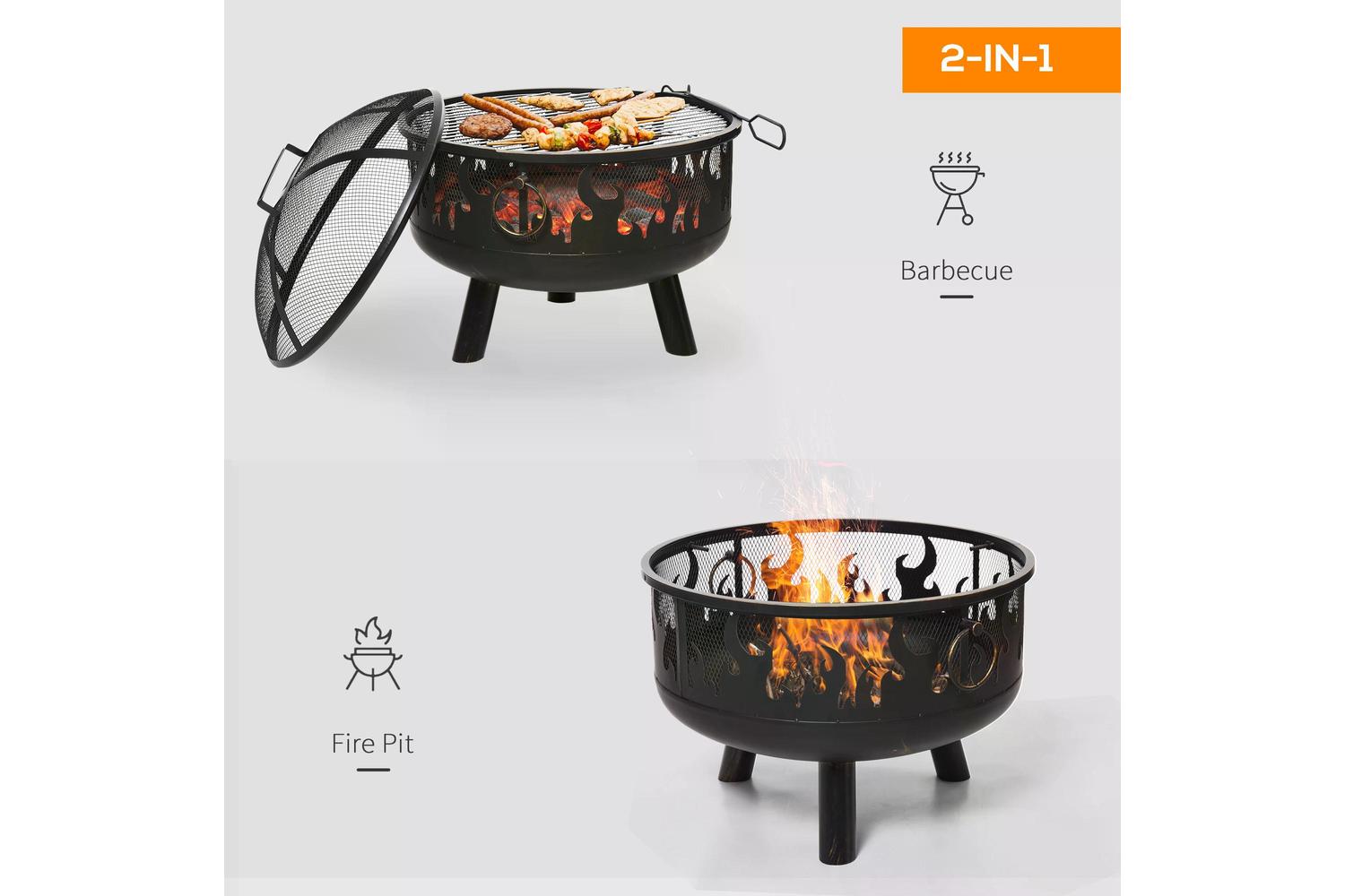 Outsunny Fire Pit with Grill Cooking Grate Poker | Black-3