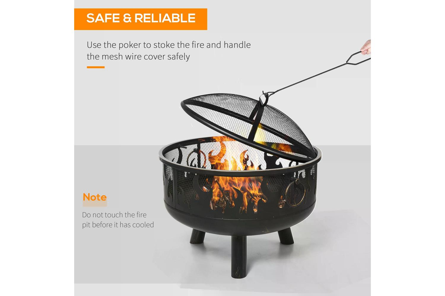 Outsunny Fire Pit with Grill Cooking Grate Poker | Black-4
