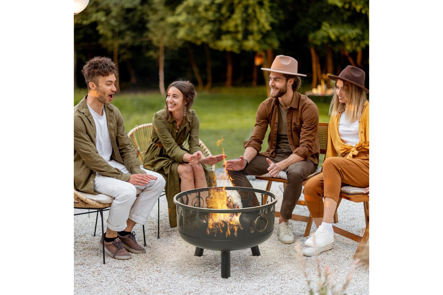 Outsunny Fire Pit with Grill Cooking Grate Poker | Black-7