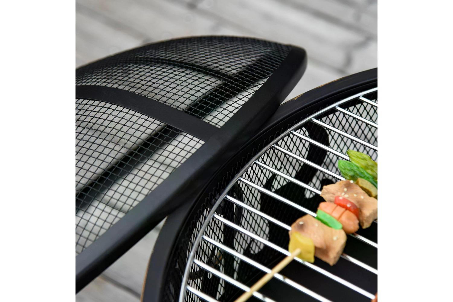 Outsunny Fire Pit with Grill Cooking Grate Poker | Black-8