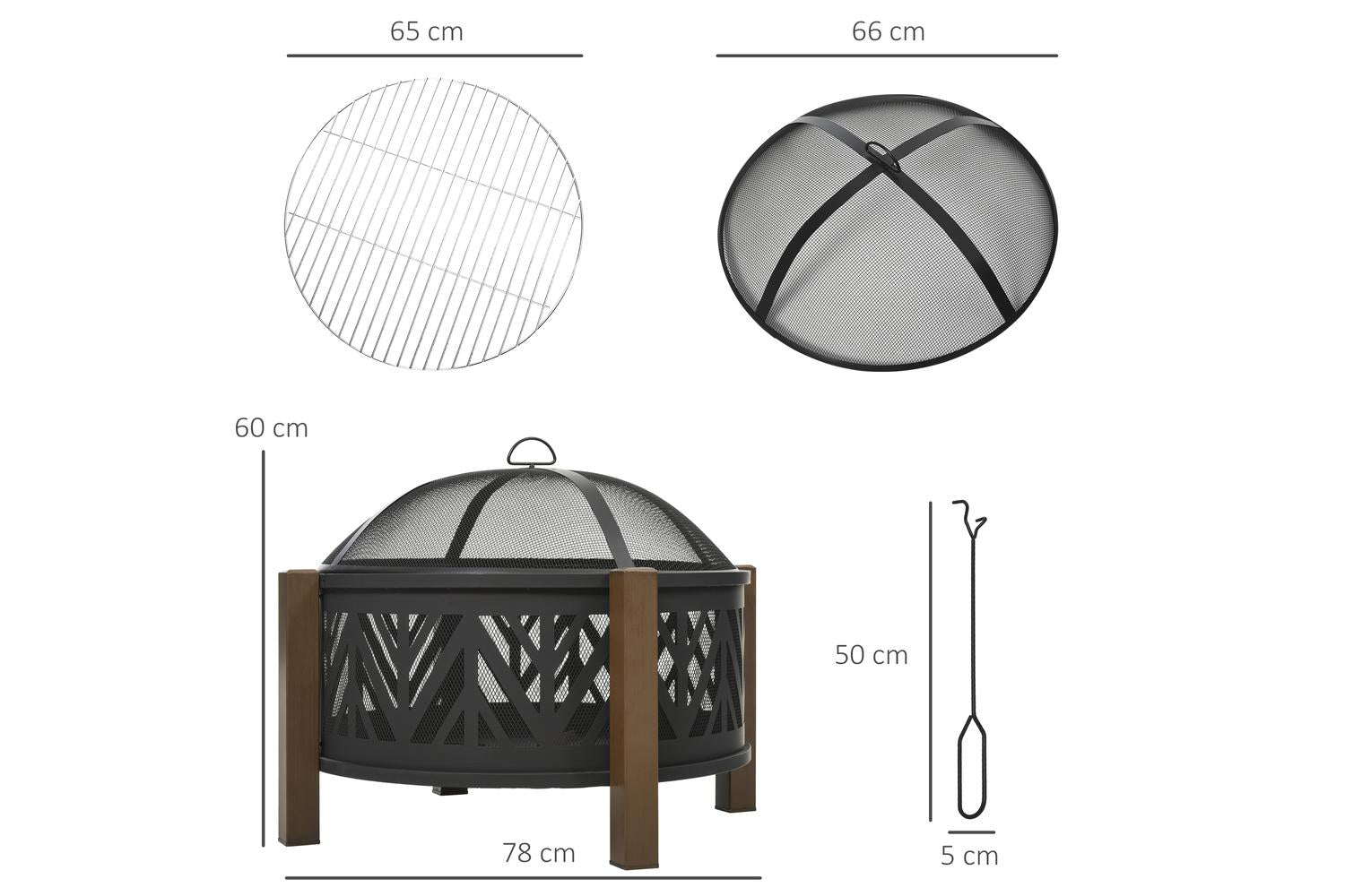 Outsunny Outdoor Fire Pit with Grill Cooking Poker | Black/Brown-2