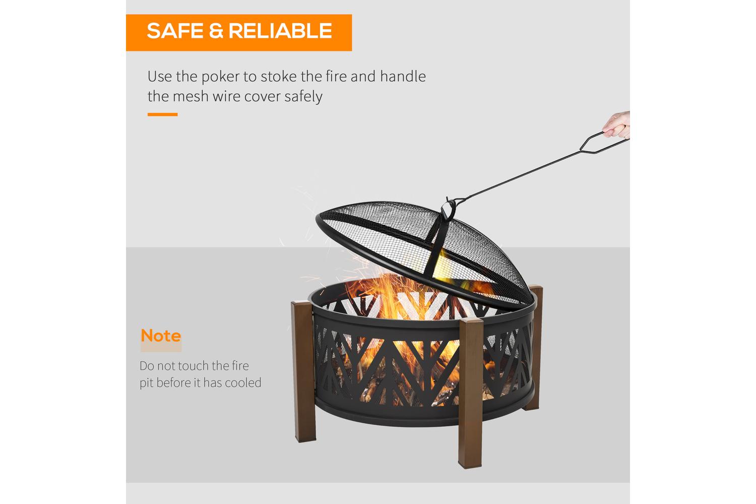 Outsunny Outdoor Fire Pit with Grill Cooking Poker | Black/Brown-6