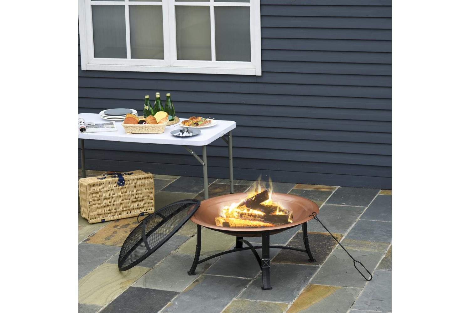 Outsunny Outdoor Steel Round Fire Pit with Poker | Black