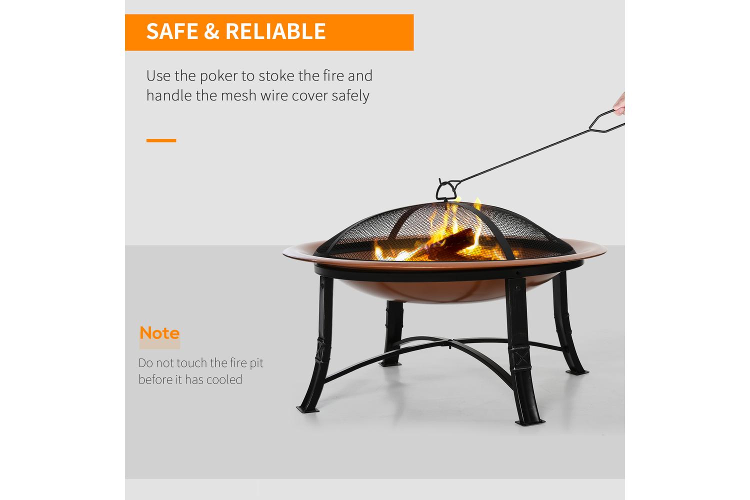 Outsunny Outdoor Steel Round Fire Pit with Poker | Black-3