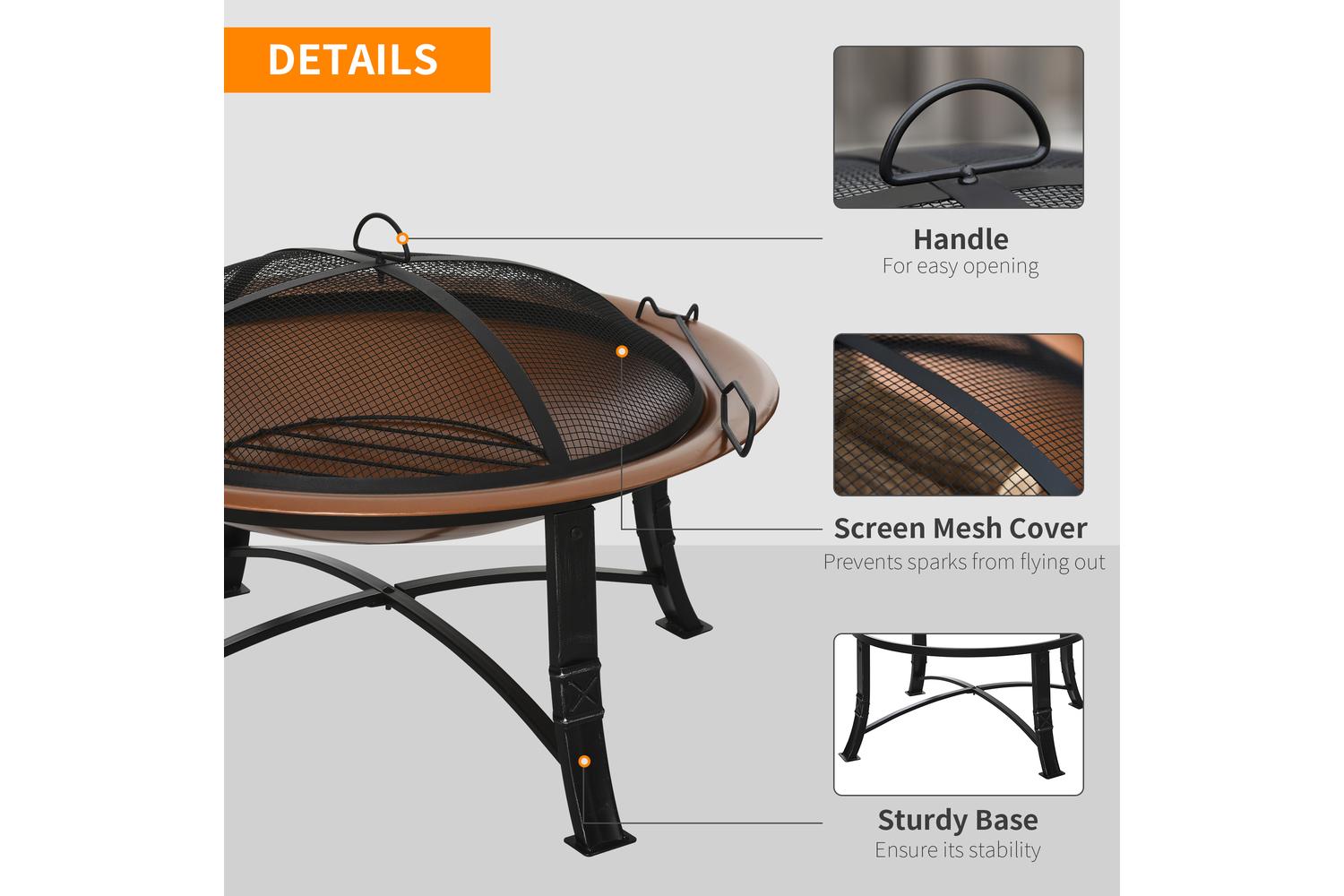 Outsunny Outdoor Steel Round Fire Pit with Poker | Black-4