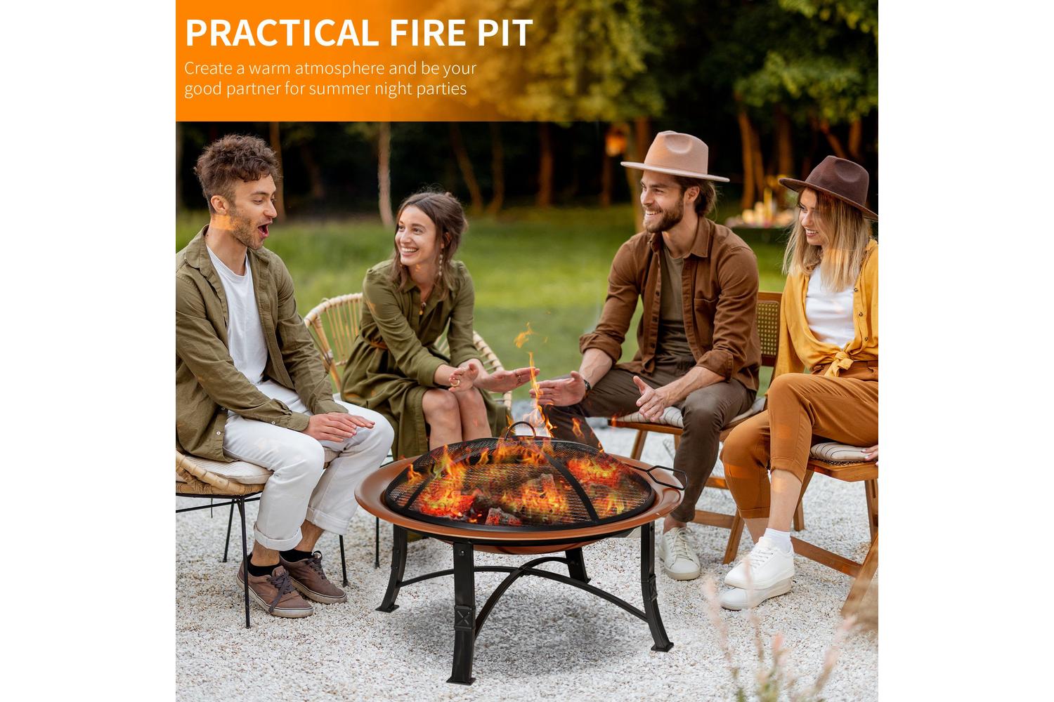 Outsunny Outdoor Steel Round Fire Pit with Poker | Black-5