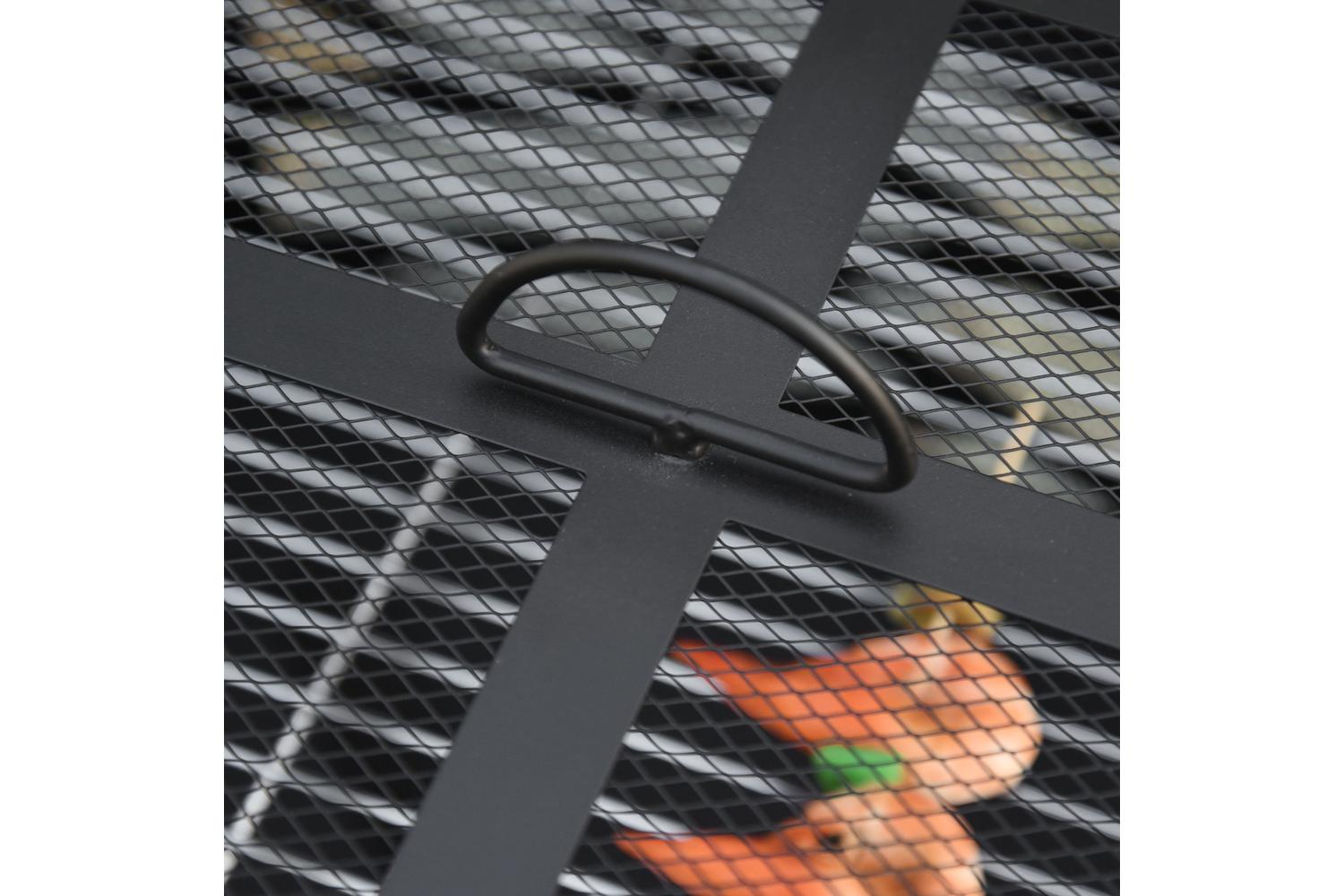 Outsunny Outdoor Metal Square Fire Pit with Grill Cooking Grate Poker | Black-8