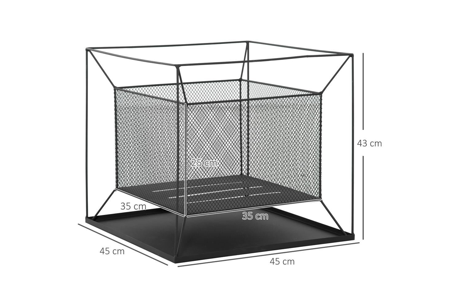 Outsunny Square Metal Fire Pit with Poker | Black-2