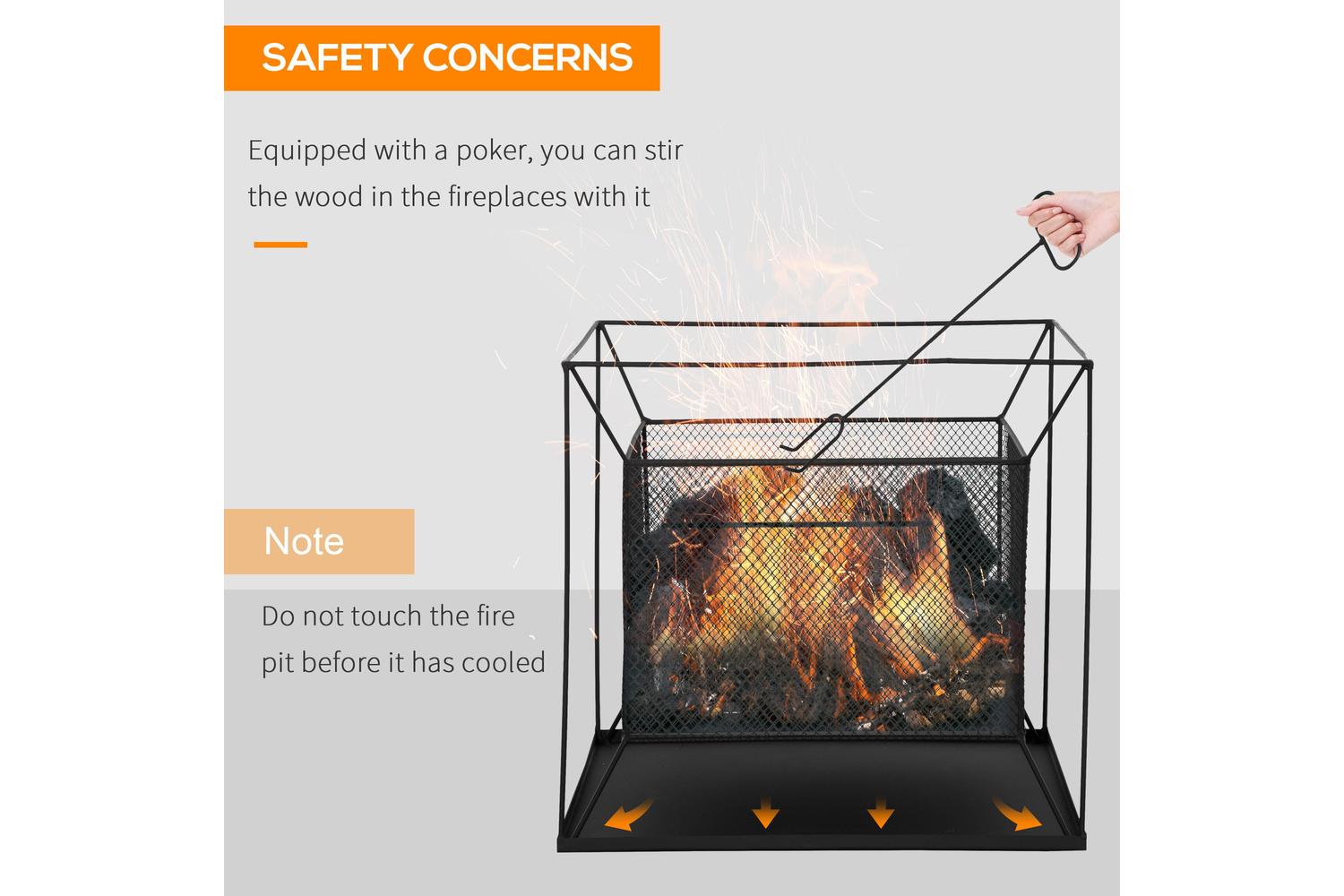 Outsunny Square Metal Fire Pit with Poker | Black-4