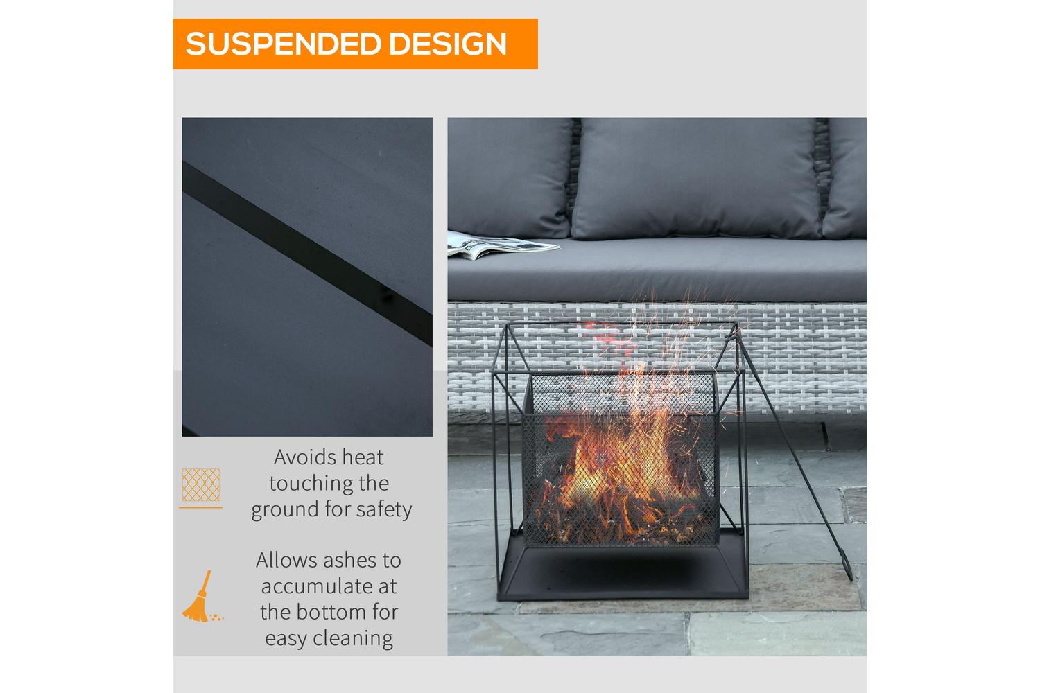 Outsunny Square Metal Fire Pit with Poker | Black-5