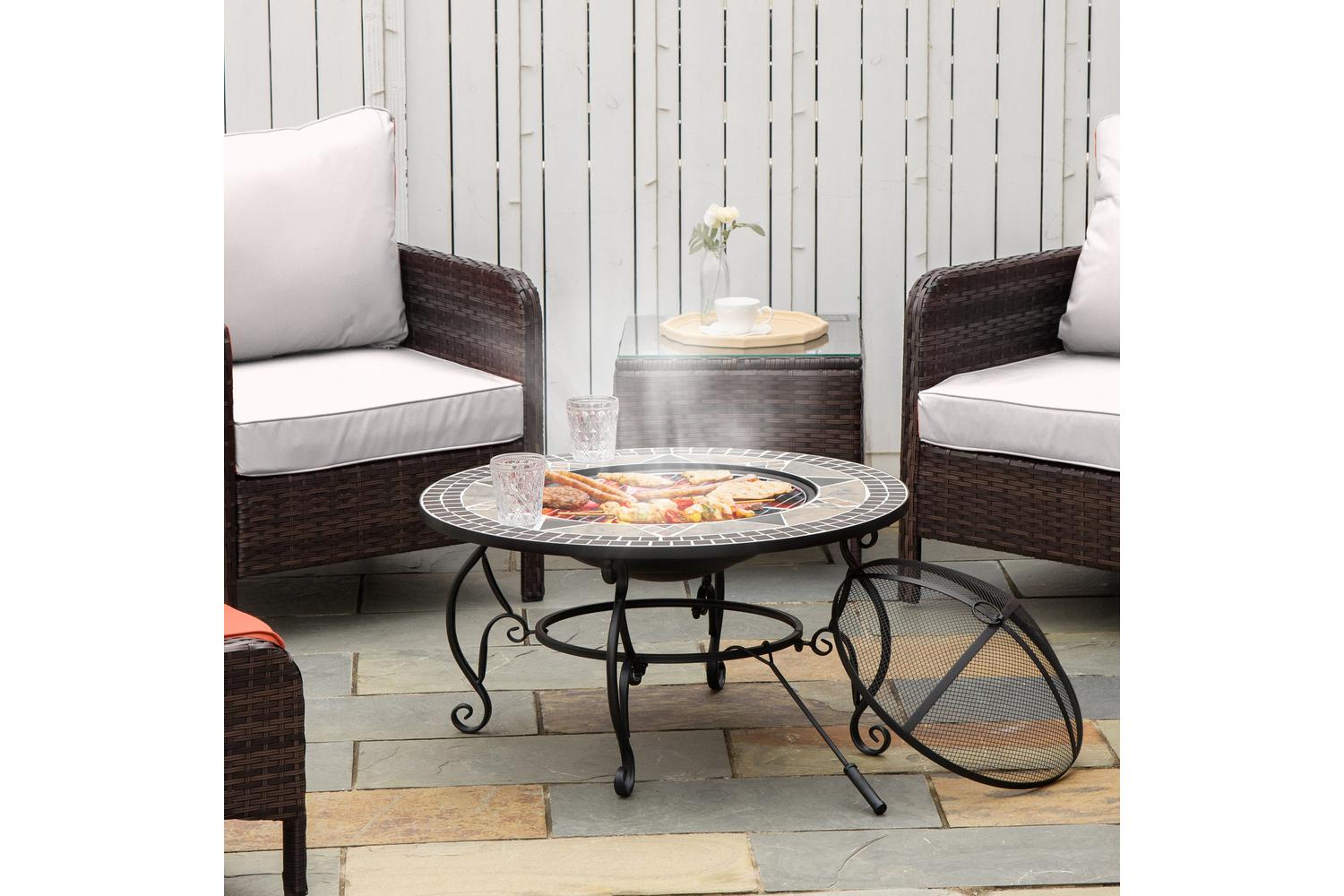 Outsunny Round Fire Pit with Poker | Black