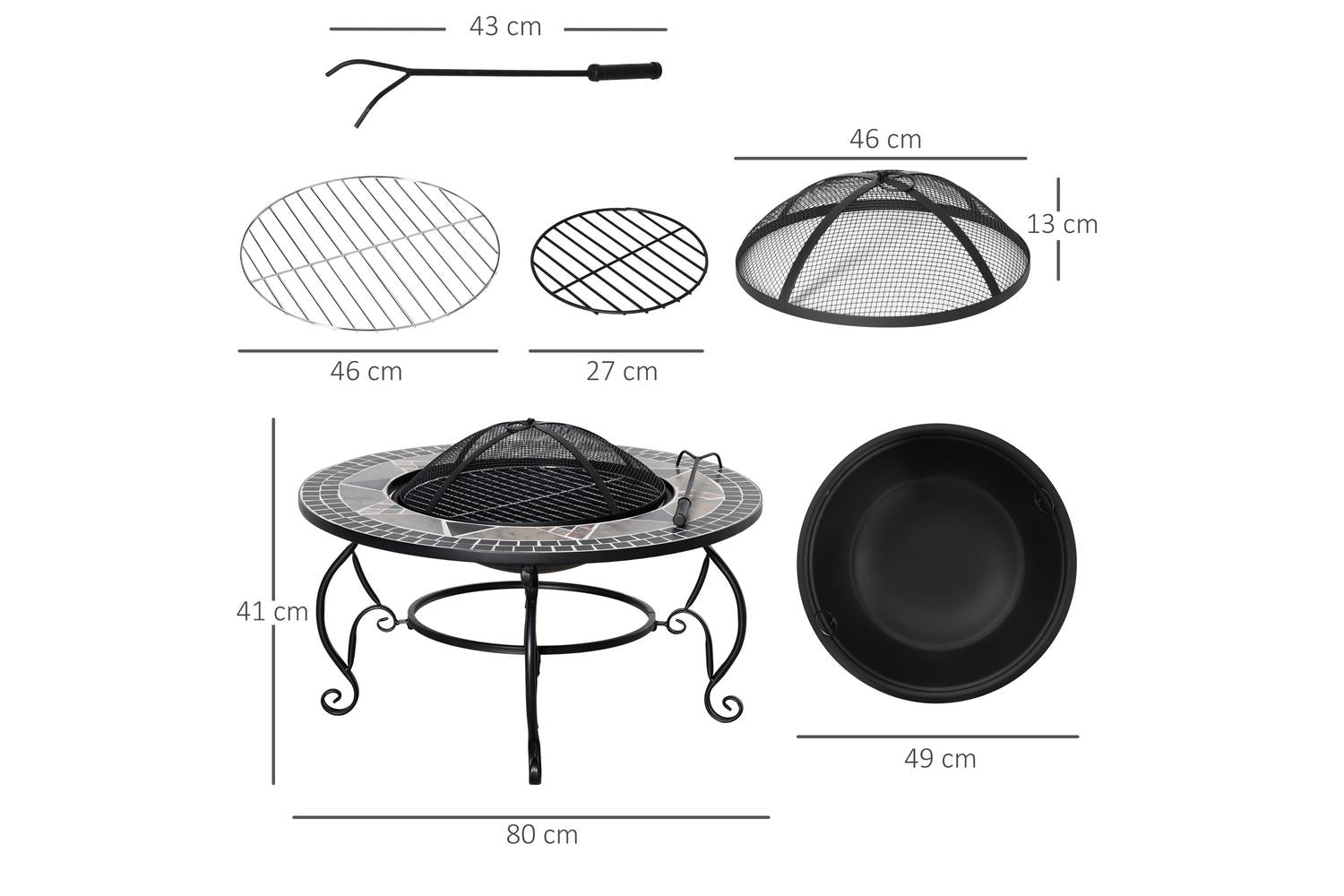 Outsunny Round Fire Pit with Poker | Black-2