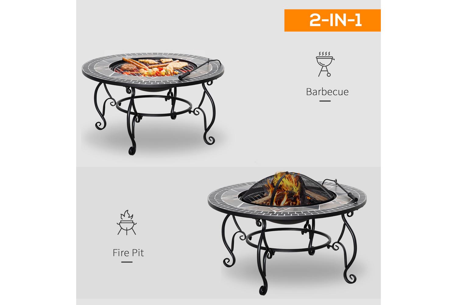 Outsunny Round Fire Pit with Poker | Black-3