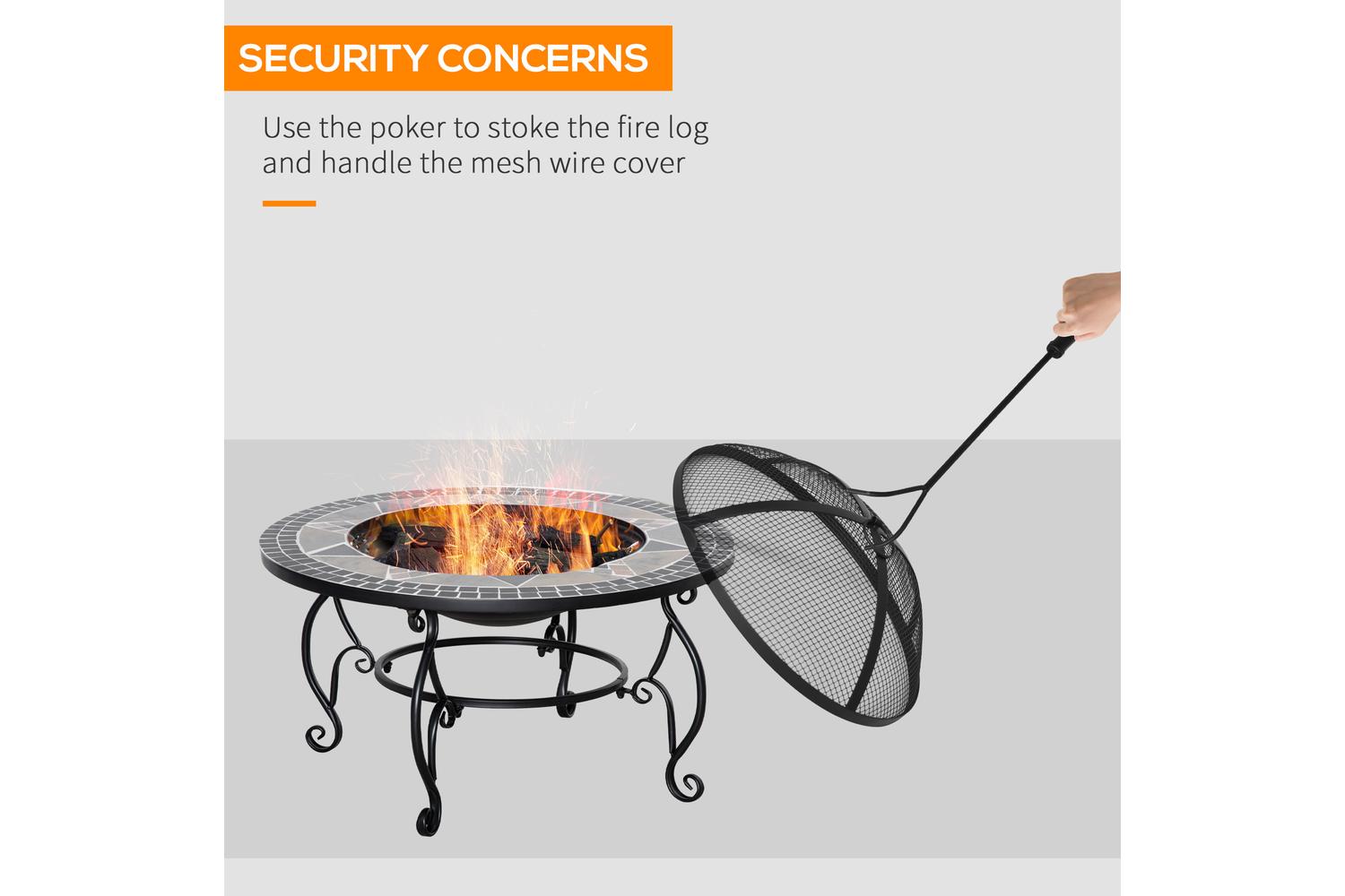 Outsunny Round Fire Pit with Poker | Black-4