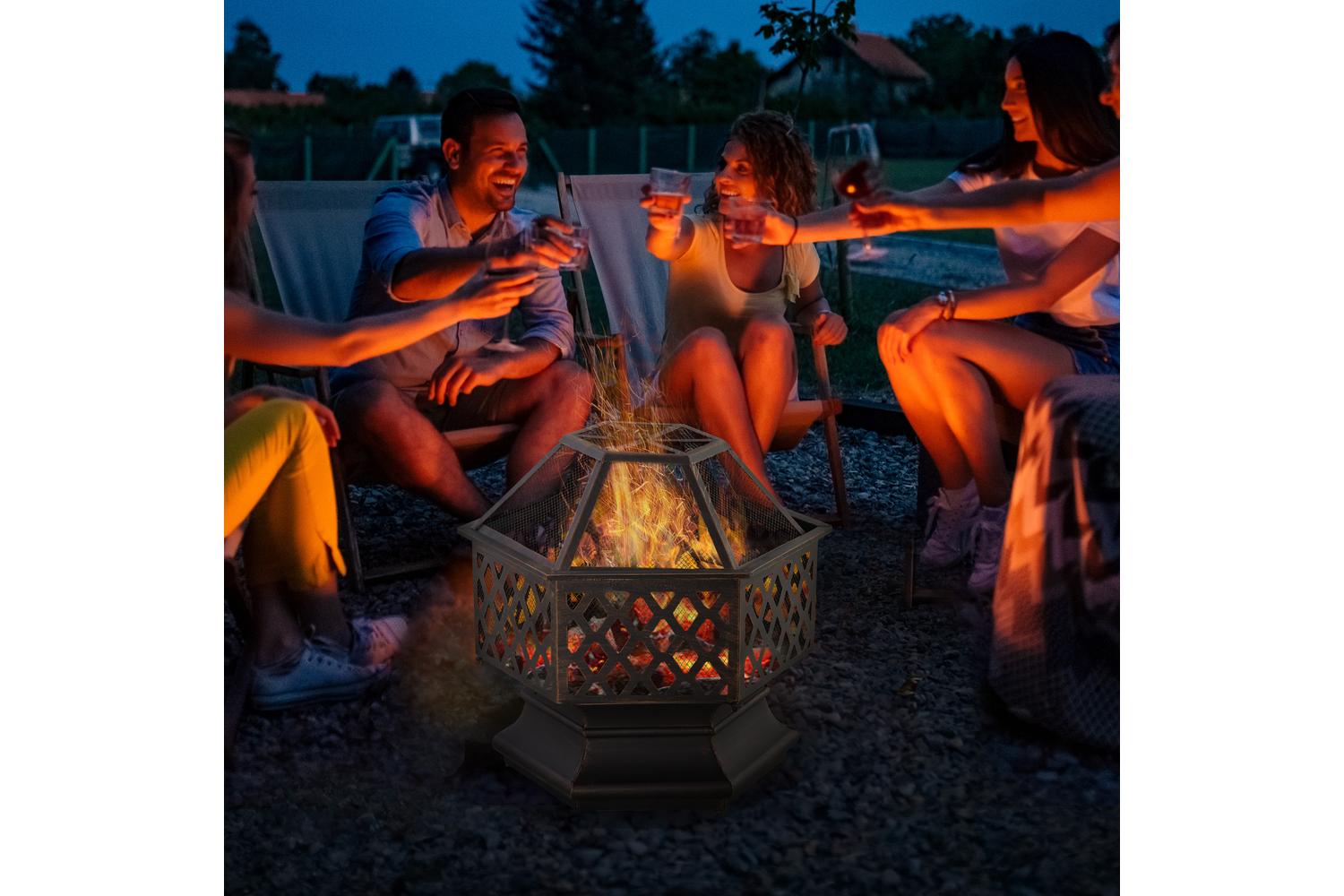 Outsunny Outdoor Metal Stove with Screen Cover Poker | Bronze