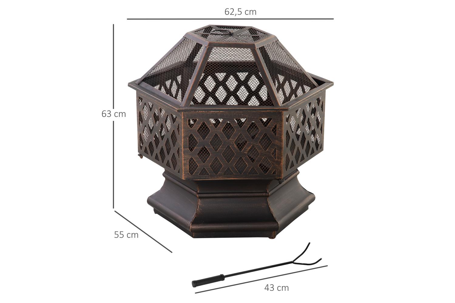 Outsunny Outdoor Metal Stove with Screen Cover Poker | Bronze-2