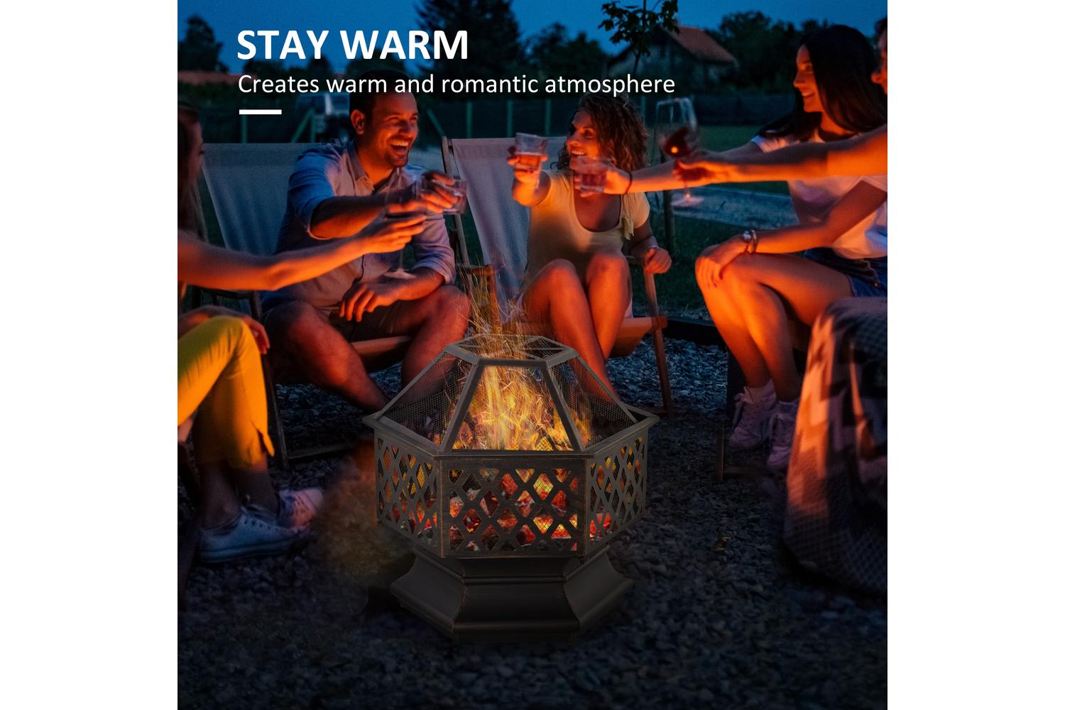 Outsunny Outdoor Metal Stove with Screen Cover Poker | Bronze-3