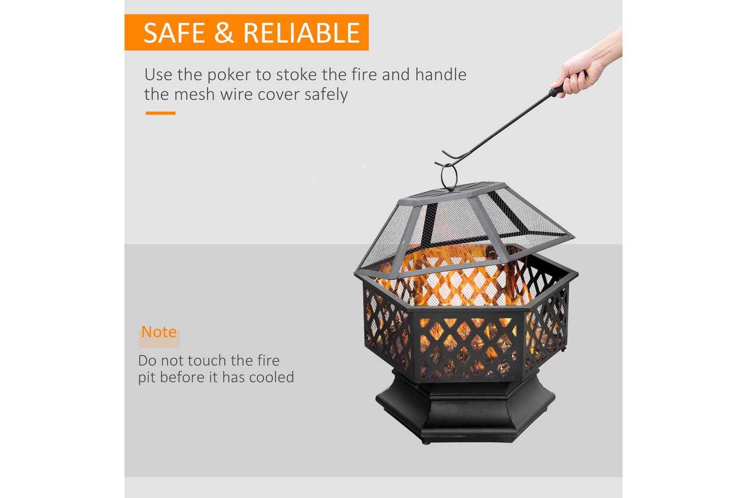 Outsunny Outdoor Metal Stove with Screen Cover Poker | Bronze-4