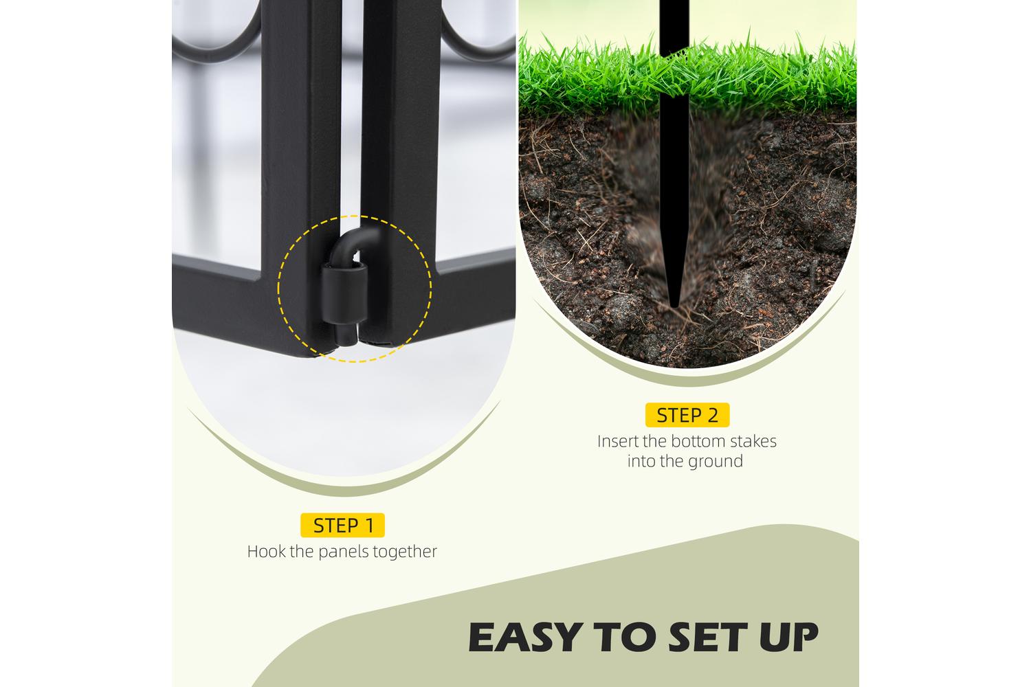 Outsunny Outdoor Picket Fence Panels | 4 Pieces | Black-3