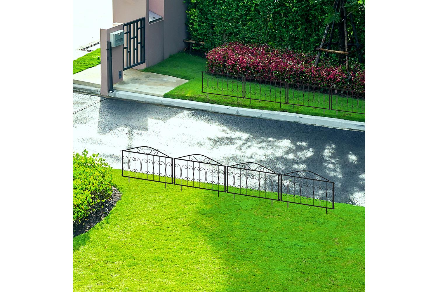 Outsunny Outdoor Picket Fence Panels | 4 Pieces | Black-6